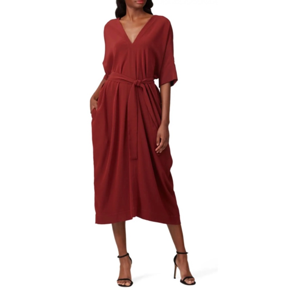 CO Red Belted Midi Dress Size Medium $825